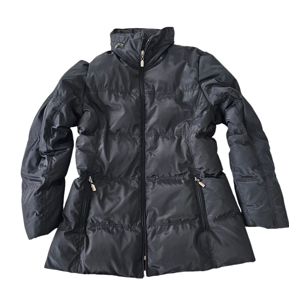 Herman Kay Women's Down Puffer Jacket Black Hidden Hood Size Small